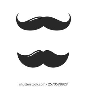 Two black mustache designs in a simple style, displayed on a clean white background. Represents grooming, fashion, or facial hair concepts. Vector illustration