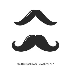 Two black mustache elements on a white background, minimalist graphic style, ideal for design, grooming concepts, or men s fashion themes. Vector illustration