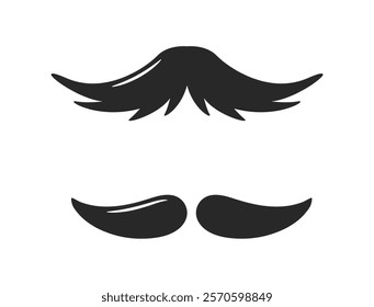 Two black mustache styles depicted in a simple black silhouette on a white background. Minimalistic design, ideal for grooming or barber concepts. Vector illustration