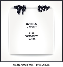 Two black mystical and scary hands hold a sheet of paper from above. Template for design. Vector design elements