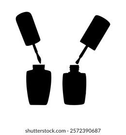 Two black nail polish bottle with open head silhouette vector illustration design on white background.