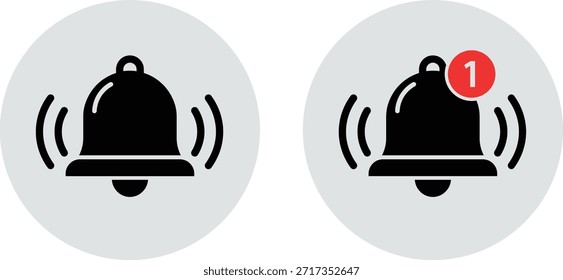 Two black notification bells one with a red circle and number one alert symbol