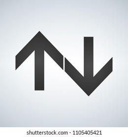 Two black opposite vertical arrows isolated on white background.