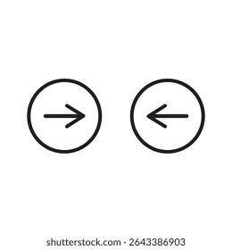 Two black outline circular icons show a right arrow and a left arrow.