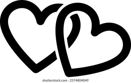 Two black outlined hearts that are interlocked or overlapping, symbolizing love, connection, and unity.