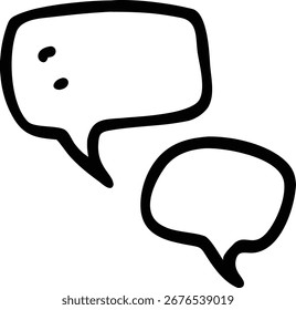 Dos burbujas de discurso perfiladas en negro, una con dos puntos en el interior para el diseño de la comunicación