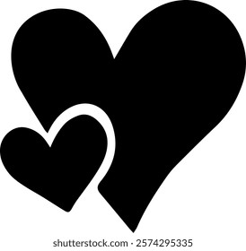 Two black overlapping hearts symbolize love, affection, and strong emotional connection, creating a simple yet powerful representation of romance and togetherness