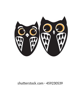 Two black owls vector logo template. Wisdom logotype. Owls vector illustration. Can be used for print, web, cards, scrapbooking, wall decal