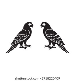 Dos loros negros uno frente al otro sobre fondo blanco pájaro blanco y negro