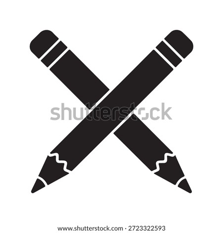 Two black pencils crossed on a white background writing education school creativity