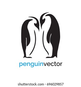 Two black penguins icon on white background. Vector graphic logo animal. Bird illustration.