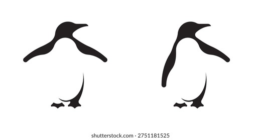Two black penguins silhouettes with outstretched fins on a white background.