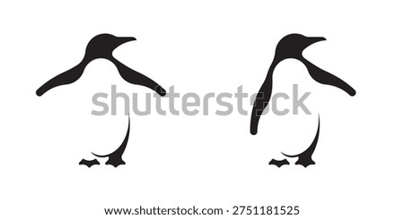 Two black penguins silhouettes with outstretched fins on a white background.