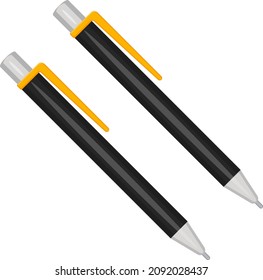 Two black pens, illustration, vector on a white background.