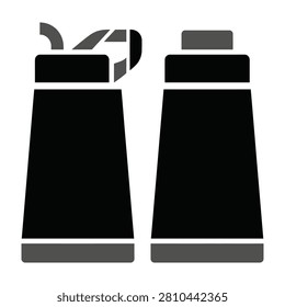Two black pepper and salt shakers on white background for kitchen condiments