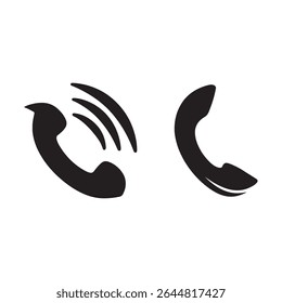 Two black phone receiver icons on a white background one with sound waves indicating ringing phone