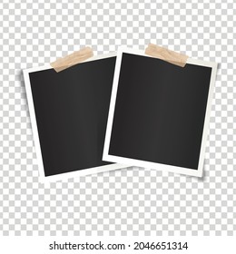 two black photo frame Vector. empty square pictures with white boarders. Vintage paper photograph for memory album, scrapbook. 