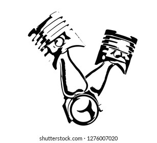 Two black pistons on a white background.   
