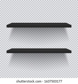 Two black plastic shelves. Template for your projects. Vector illustration on transparent background