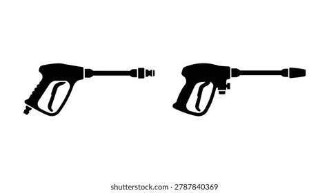 Two black pressure washer guns side by side isolated on a white background silhouette
