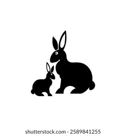 two black rabbits and a white background