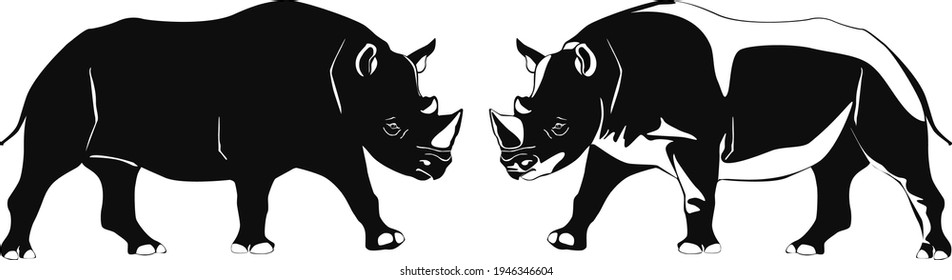 Two black rhinos. Vector illustration