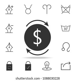 Two black round arrows with money icon. Detailed set of web icons and signs. Premium graphic design. One of the collection icons for websites, web design, mobile app on white background