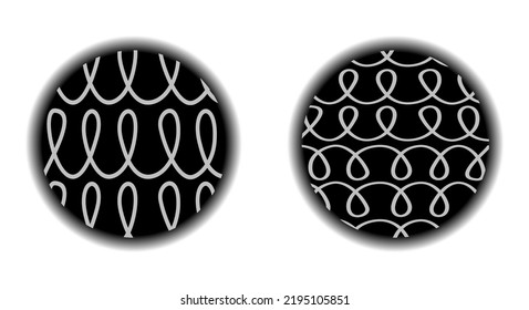 Two black rounded shapes with curved lines inside.