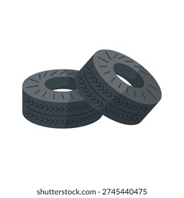 Two black rubber car tires vector image, stacked car tires vector illustration, isolated on white background