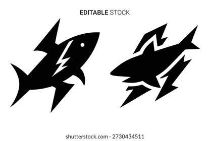 Two black shark designs showcase a bold, distinctive jagged silhouette style.