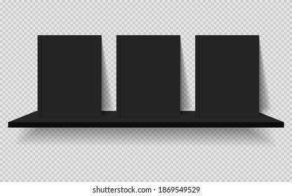 Two black shelves and six books on a transparent background. EPS 10