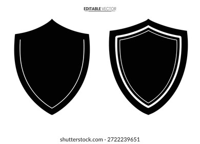 Dos diseños de escudo negro con contornos blancos, perfectos para representar la protección, la seguridad o la heráldica clásica.