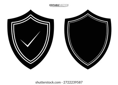 Two black shield icons, featuring a checkmark in one, providing security and protection imagery.