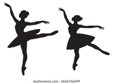 Two black silhouette ballerinas dancing gracefully