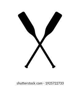 Two Black Silhouette Of Crossed Oars Vector Isolated. Rowing Oars. Plastic Oars. Water Sport