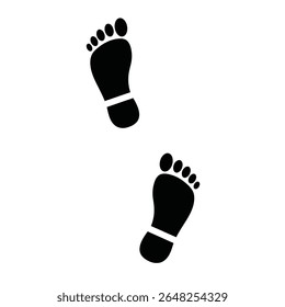 Duas pegadas de silhueta preta em um fundo branco. Estilo simples de ilustração vetorial. As pegadas são estilizadas e carecem de detalhes.