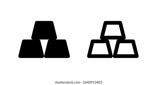 Two black silhouette icons of stacked gold bars. Represents wealth, value, investment, luxury, or precious assets. Useful for finance, banking, or high-value concepts.
