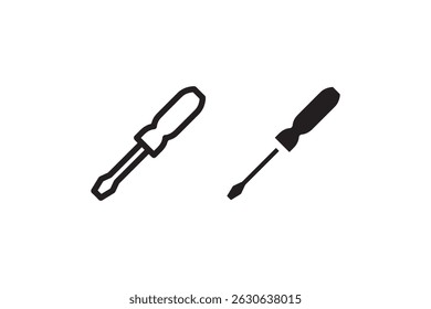 Two black silhouette screwdrivers on white background.