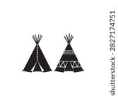 Two Black Silhouette Teepee Shapes Against A White Background Native American Dwellings