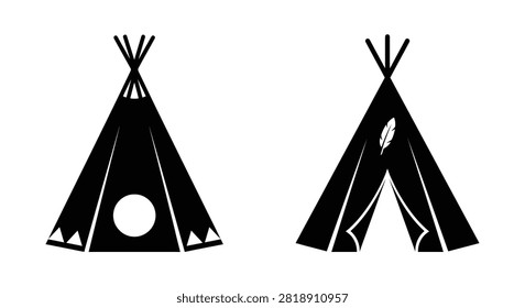 Two Black Silhouette Teepee Shapes Against A White Background Native American Dwellings
