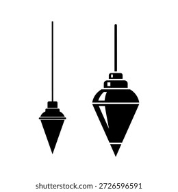 Two black silhouetted plumb bobs hanging from strings