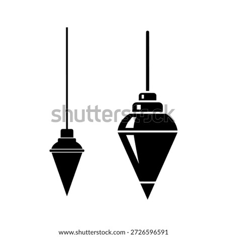 Two black silhouetted plumb bobs hanging from strings