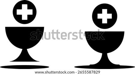 Two black silhouettes of a chalice with a host above it, representing the Christian sacrament of communion.
