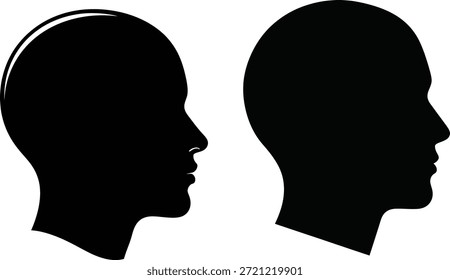 Duas silhuetas pretas de cabeças humanas de perfil