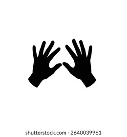 Two black silhouettes of open hands reaching up.