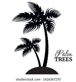 Two black silhouettes of palm trees. Logo travel company. Design element. Vector illustration.