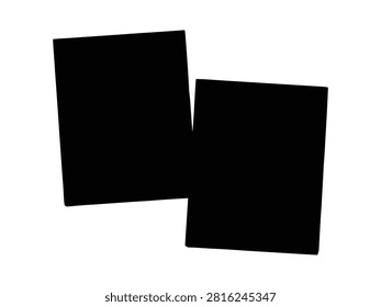 Two black silhouettes of rectangular frames or boards angled slightly, isolated on a white background for or display mockups.