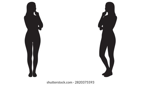 Two black silhouettes of a woman in different standing poses are shown against a white background. The image is a simple isolated graphic.