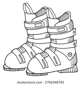 Two black ski boots with straps