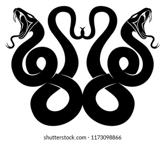 Two Black Snakes Sign On White Background.